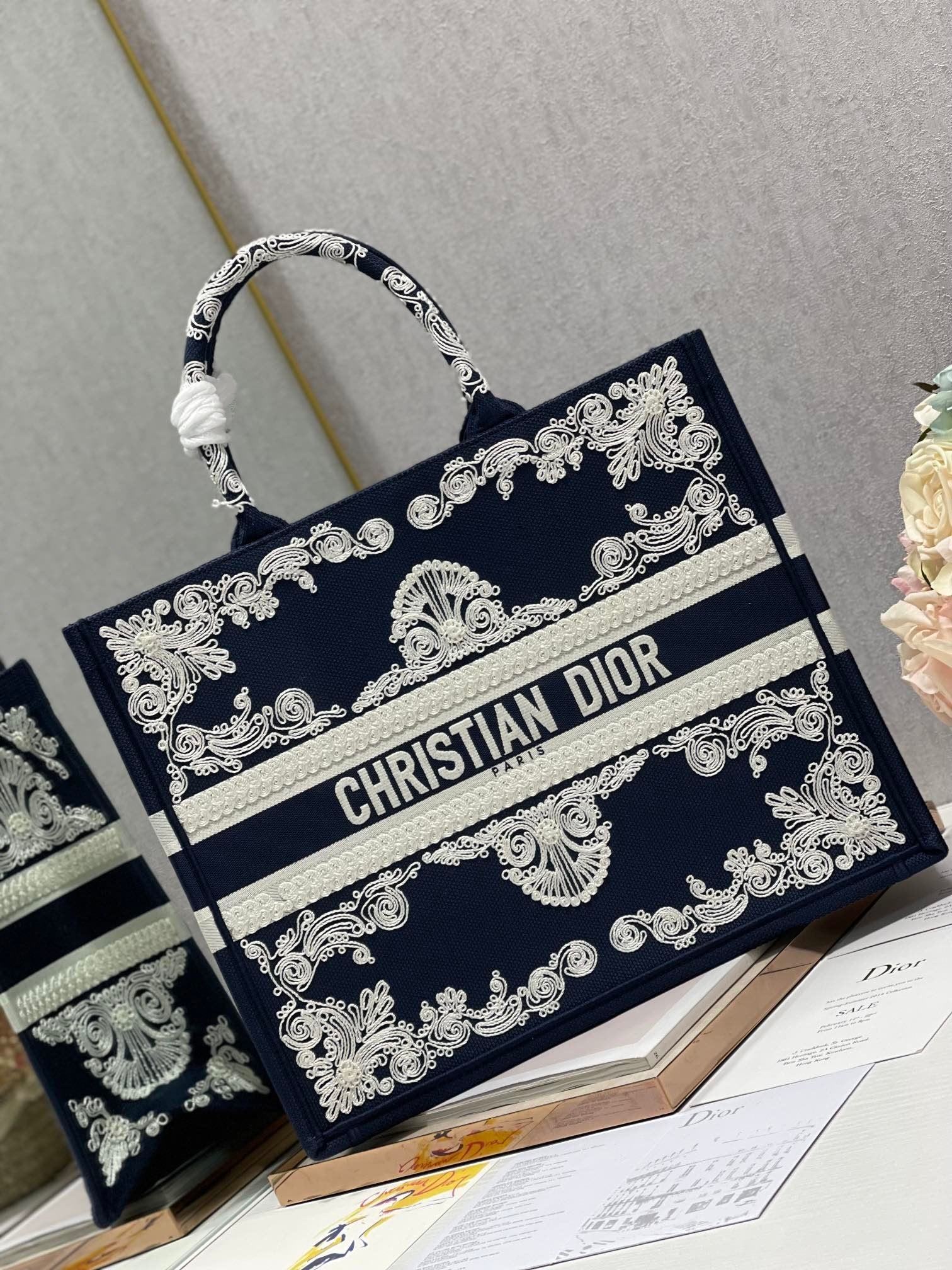 Dior MeDiorum Book Tote Blue and White Cornely Embroidery, Blue, For Women Women’s Handbags, Shoulder Bags, 42cm CD M1286ZTZB_M928