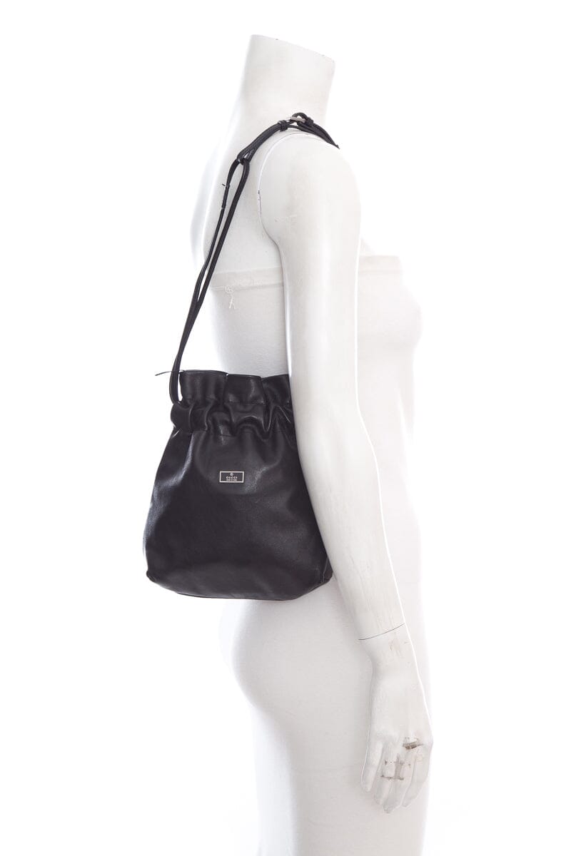 Gucci Vintage Black Leather Bucket Shoulder Bag