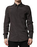 Dolce & Gabbana Dark Brown Silk GOLD Men Dress Formal Shirt