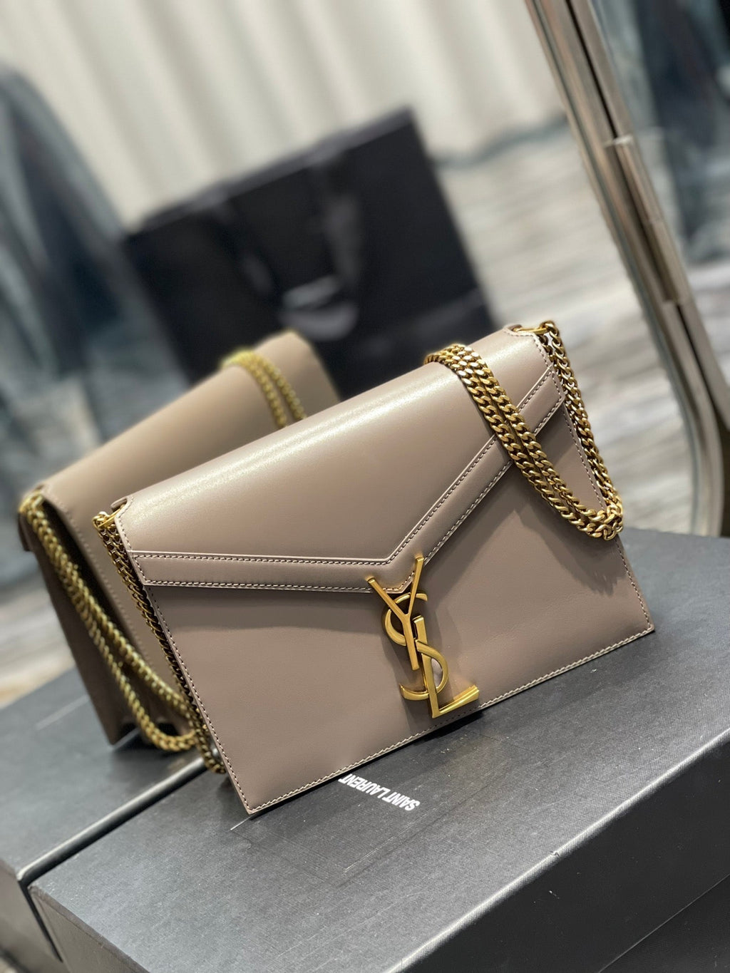 YSSL Cassandra Medium Chain Bag In Grain De Poudre Embossed For Women 8in/22cm YSL