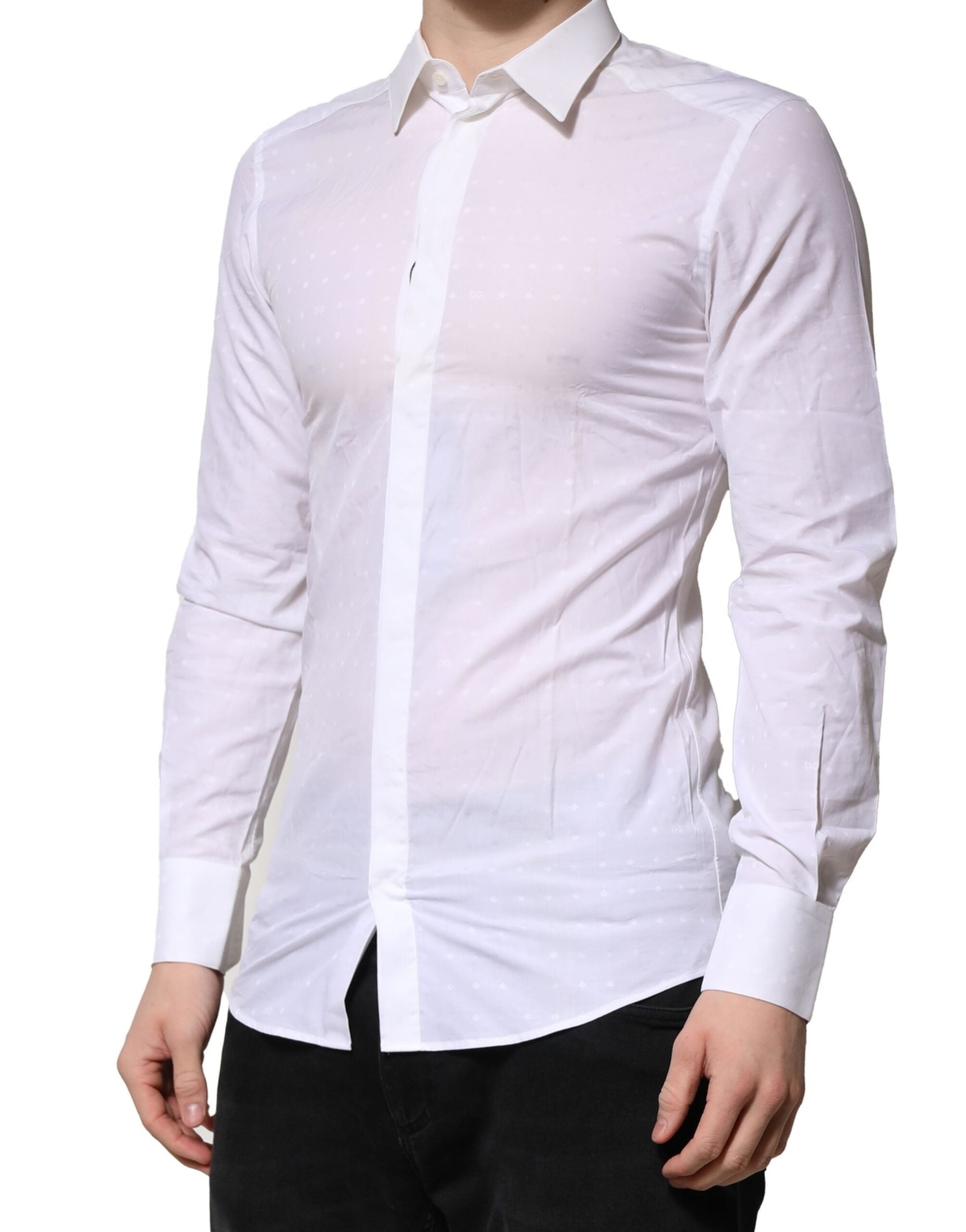 Dolce & Gabbana White GOLD Long Sleeves Dress Men Formal Shirt
