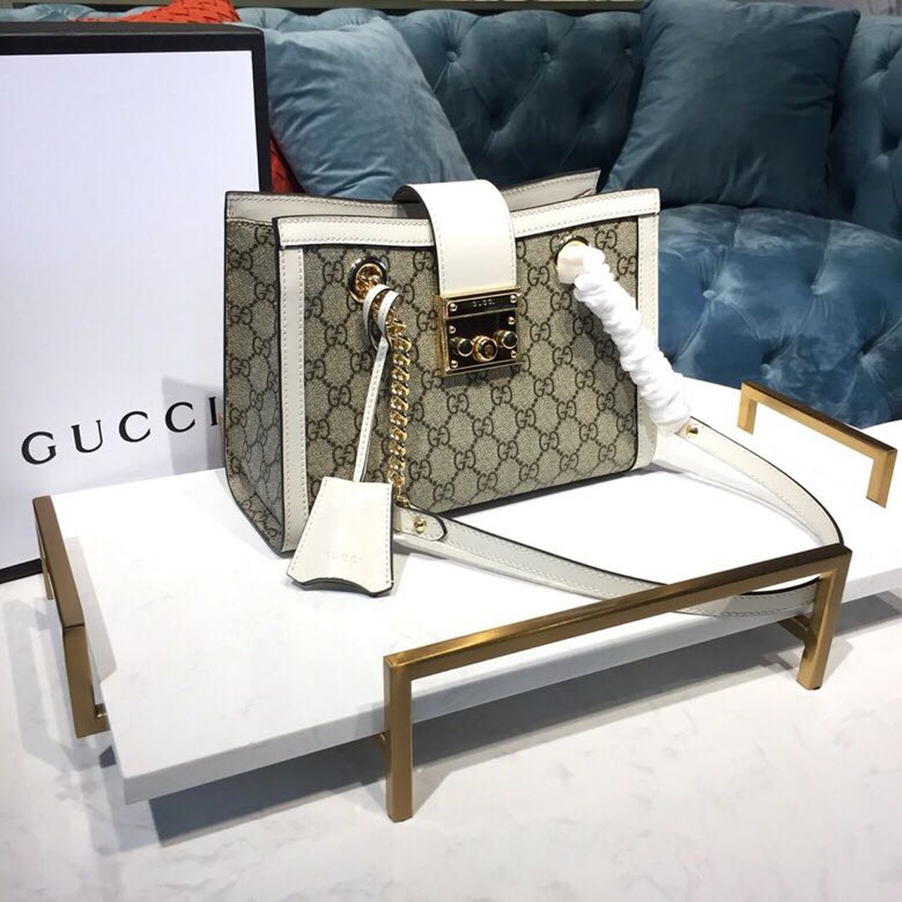 Padlock Small Shoulder Bag A Material With Low Environmental Impact With White For Women 10in/26cm 498156 KHNKG 9761