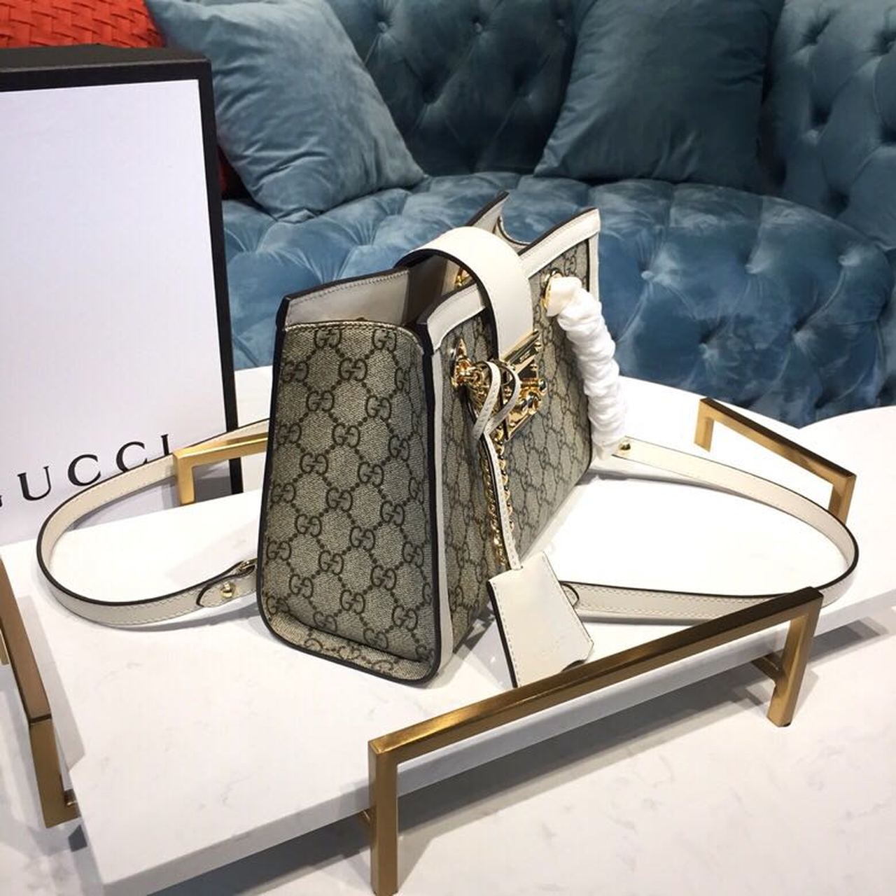 Padlock Small Shoulder Bag A Material With Low Environmental Impact With White For Women 10in/26cm 498156 KHNKG 9761