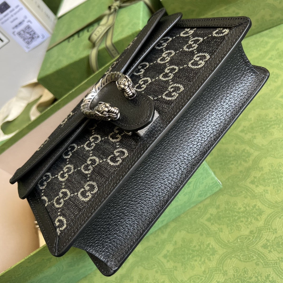 Gucci Dioronysus Small Gucci Shoulder Bag Black And Ivory Gucci Denim Jacquard For Women 10in/25cm 499623 UN3BN 1274