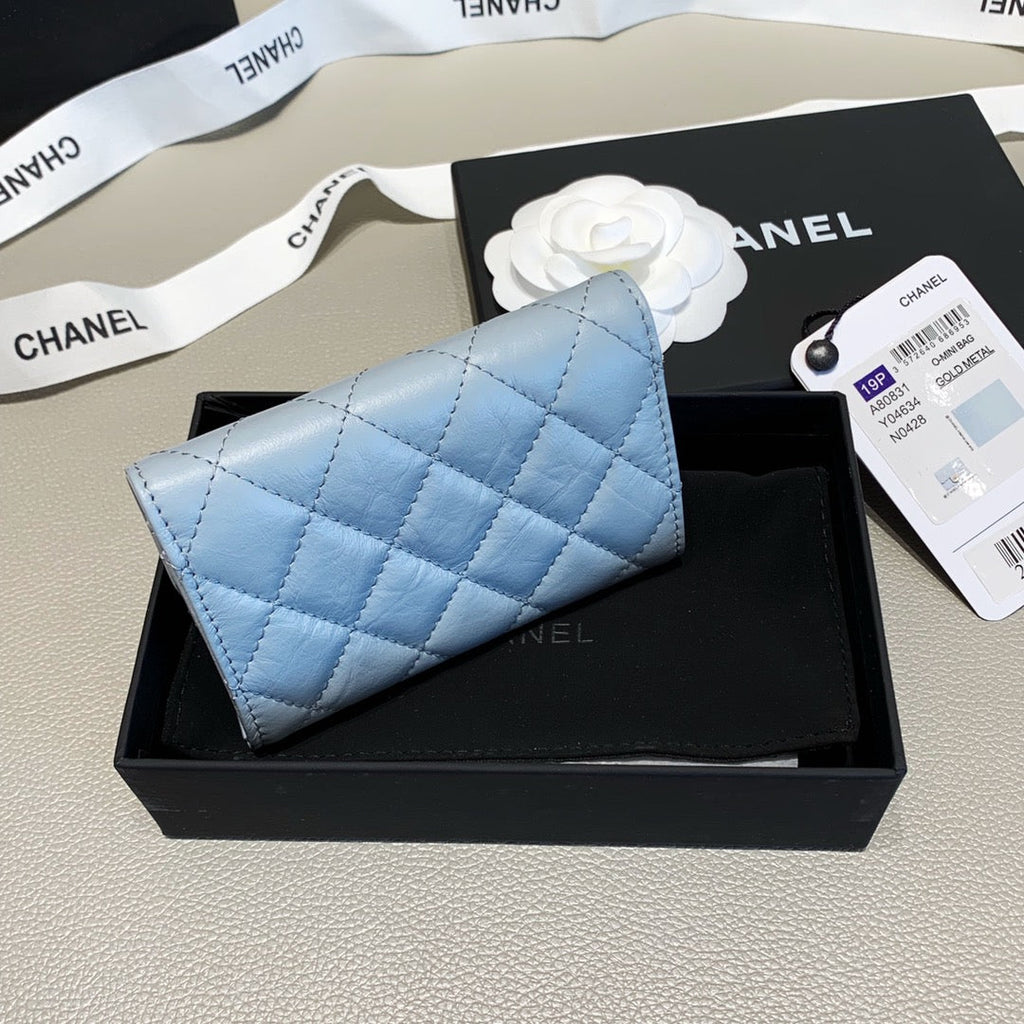 Chanel CHL 2.55 FLAP CARD HOLDER LIGHT BLUE WALLET