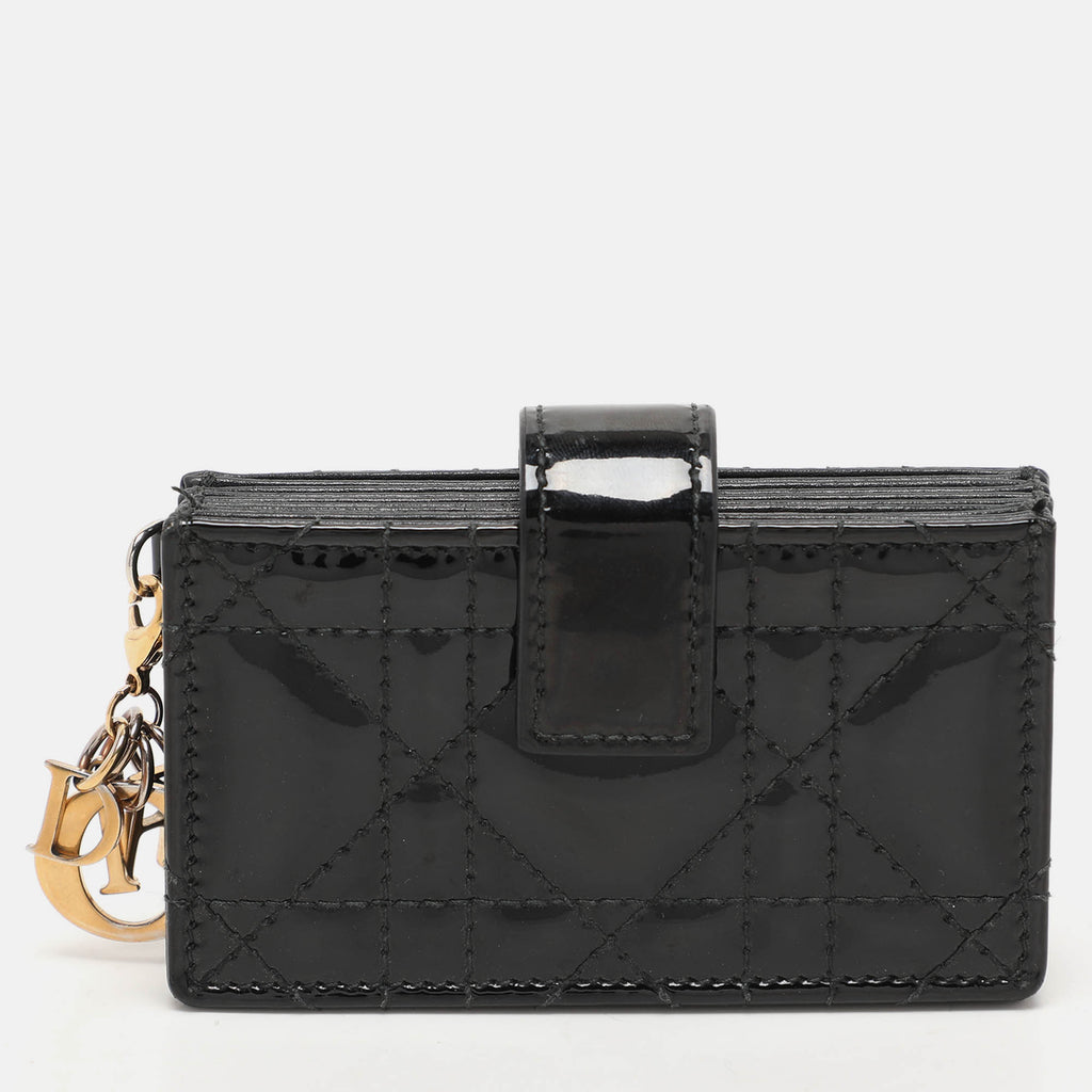Dior Black Cannage  Leather Lady Dior 5 Gusset Card Holder