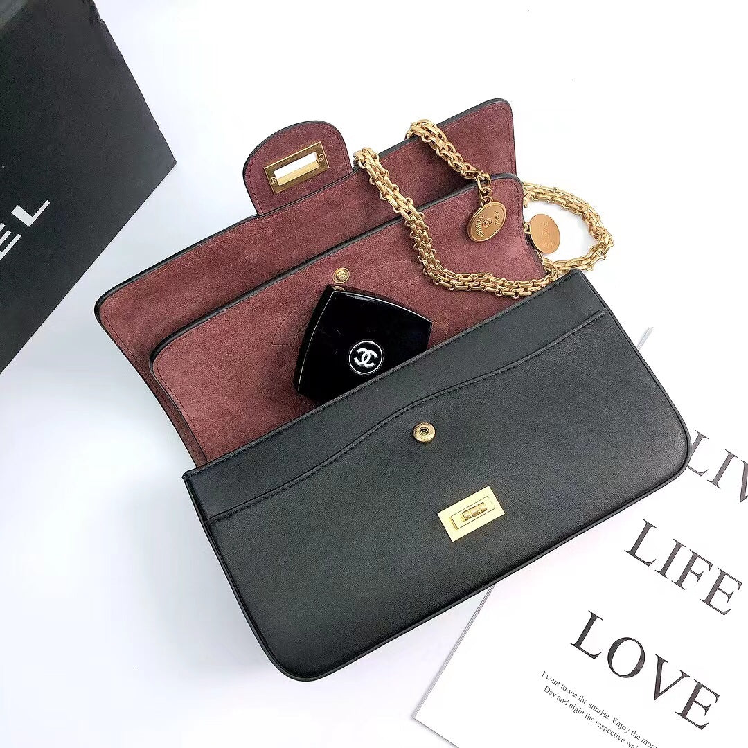 ChanelMaroon Medallion Nude Reissue 2.55 Classic 225 GlamIap Black Bag For Women 24cm/9.4in