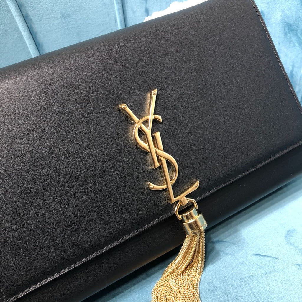 Top Quality Kate MeTop Qualityum Chain Bag With Tassel In Grain De Poudre Black For Women 9.4in/24cm YSL 354119BOW0J1000