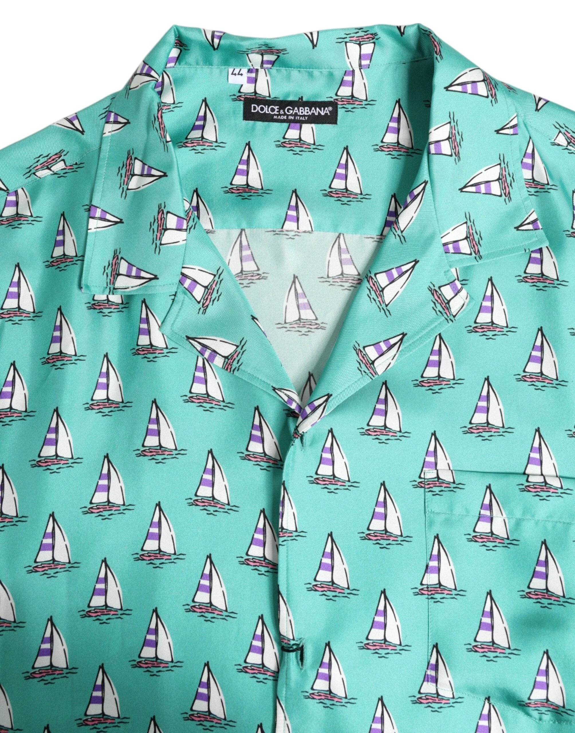 Dolce & Gabbana Green Printed Short Sleeves Casual Shirt