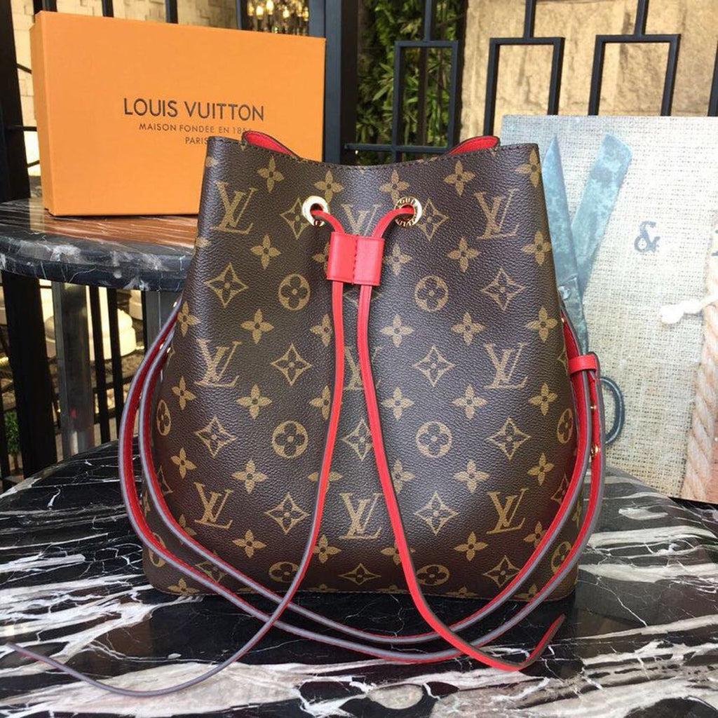 Louis Vuitton NeoNoe MM Bucket Bag Monogram Canvas Coquelicot Red For Women, Women’s Handbags, Shoulder And Crossbody Bags 10.2in/26cm Louis Vuitton M44021