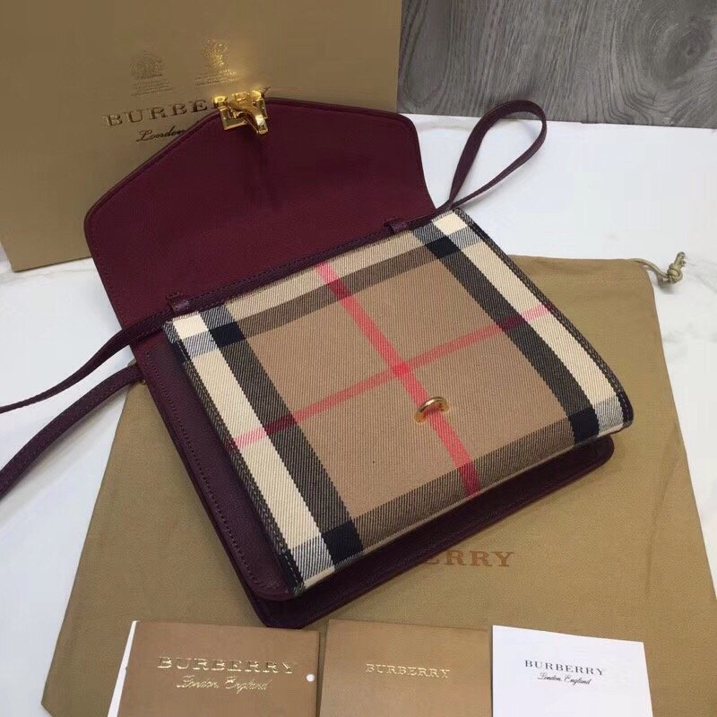 Burberry Small Vintage Check And Crossbody Bag Purple For Women, Bags 9in/24cm
