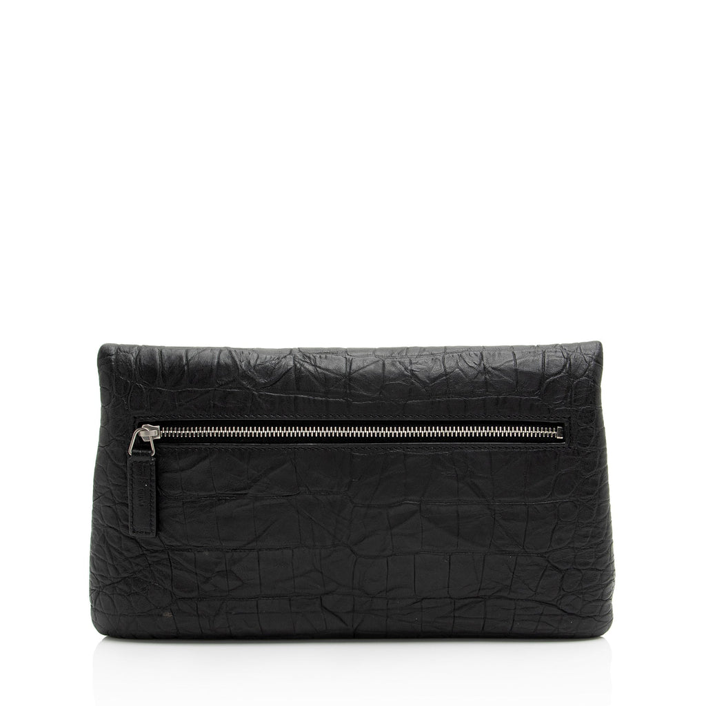 Saint Laurent Croc Embossed Leather West Hollywood Fold Over Clutch