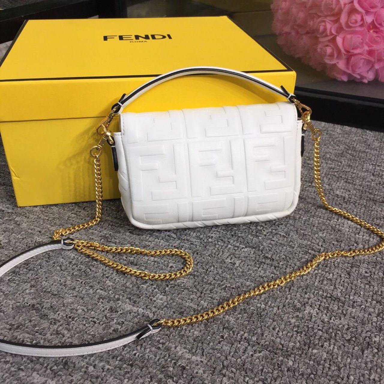 Baguette Nappa White For Women, Handbags, Shoulder And Crossbody Bags 7.4in/19cm FF 8BS017A72VF15AO