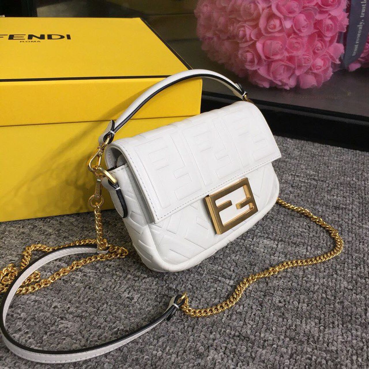 Baguette Nappa White For Women, Handbags, Shoulder And Crossbody Bags 7.4in/19cm FF 8BS017A72VF15AO