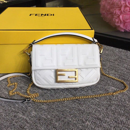 Baguette Nappa White For Women, Handbags, Shoulder And Crossbody Bags 7.4in/19cm FF 8BS017A72VF15AO