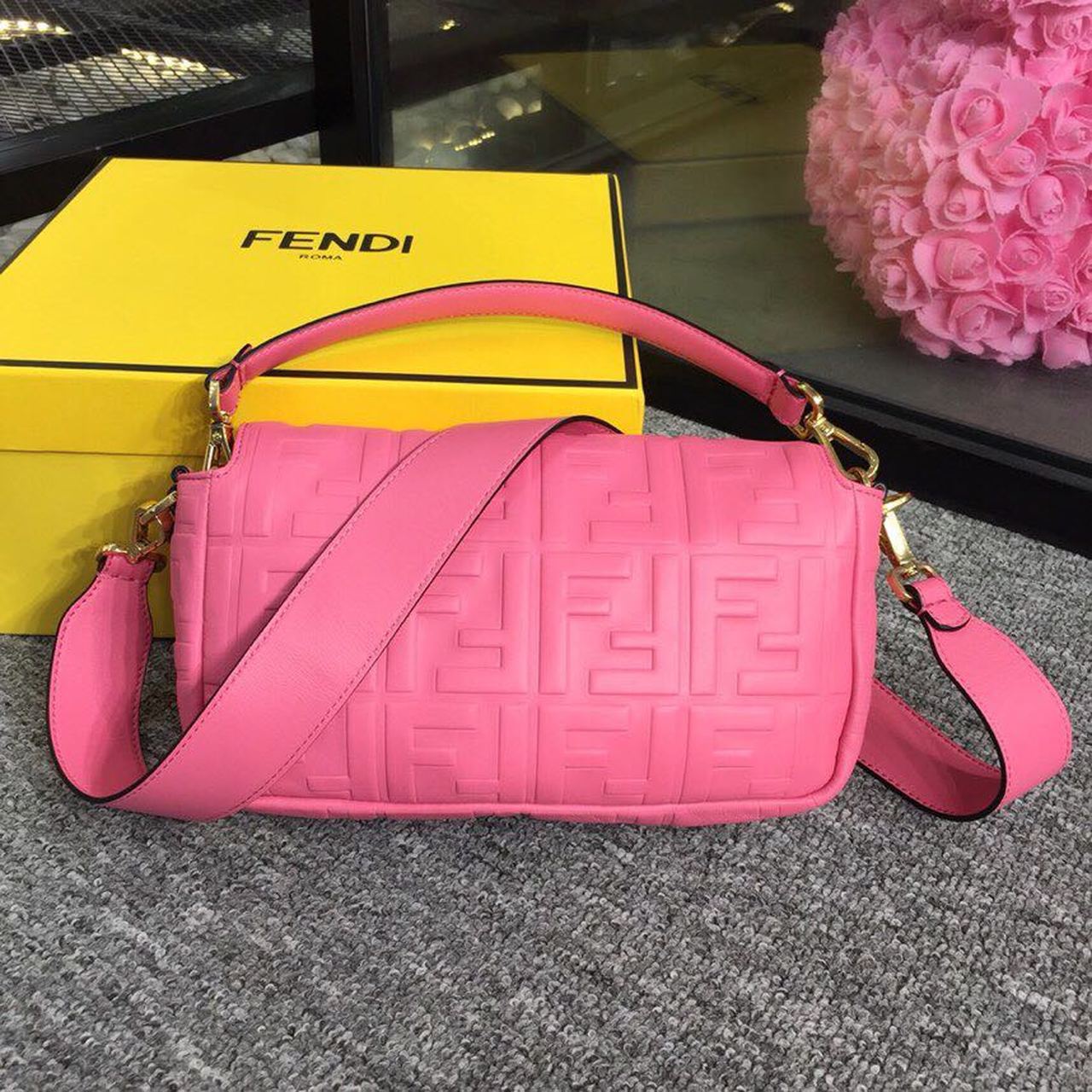 Baguette Nappa Pink For Women, Handbags, Shoulder And Crossbody Bags 10.6in/27cm FF 8BR600