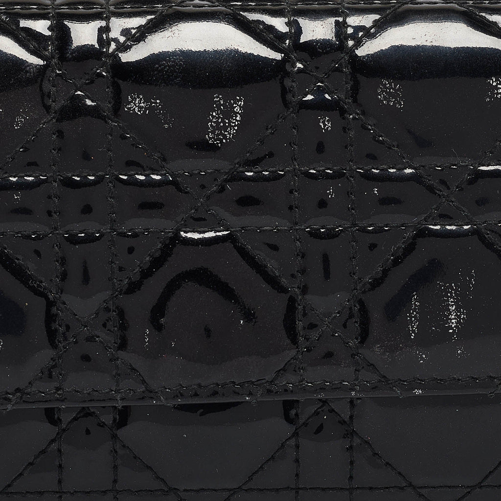 Dior Black Cannage  Leather Lady Dior Wallet On Chain