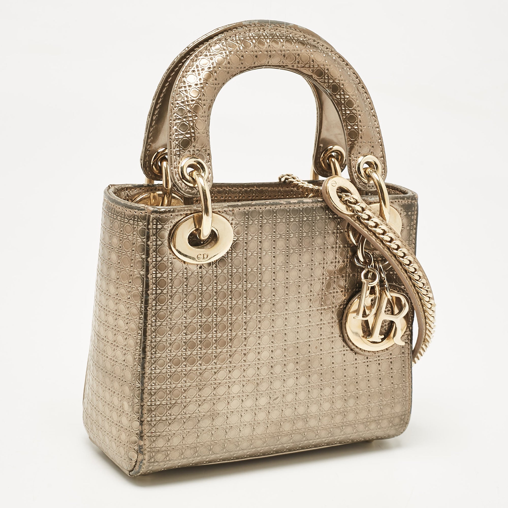 Dior Gold Microcannage  Leather Mini Lady Dior Tote