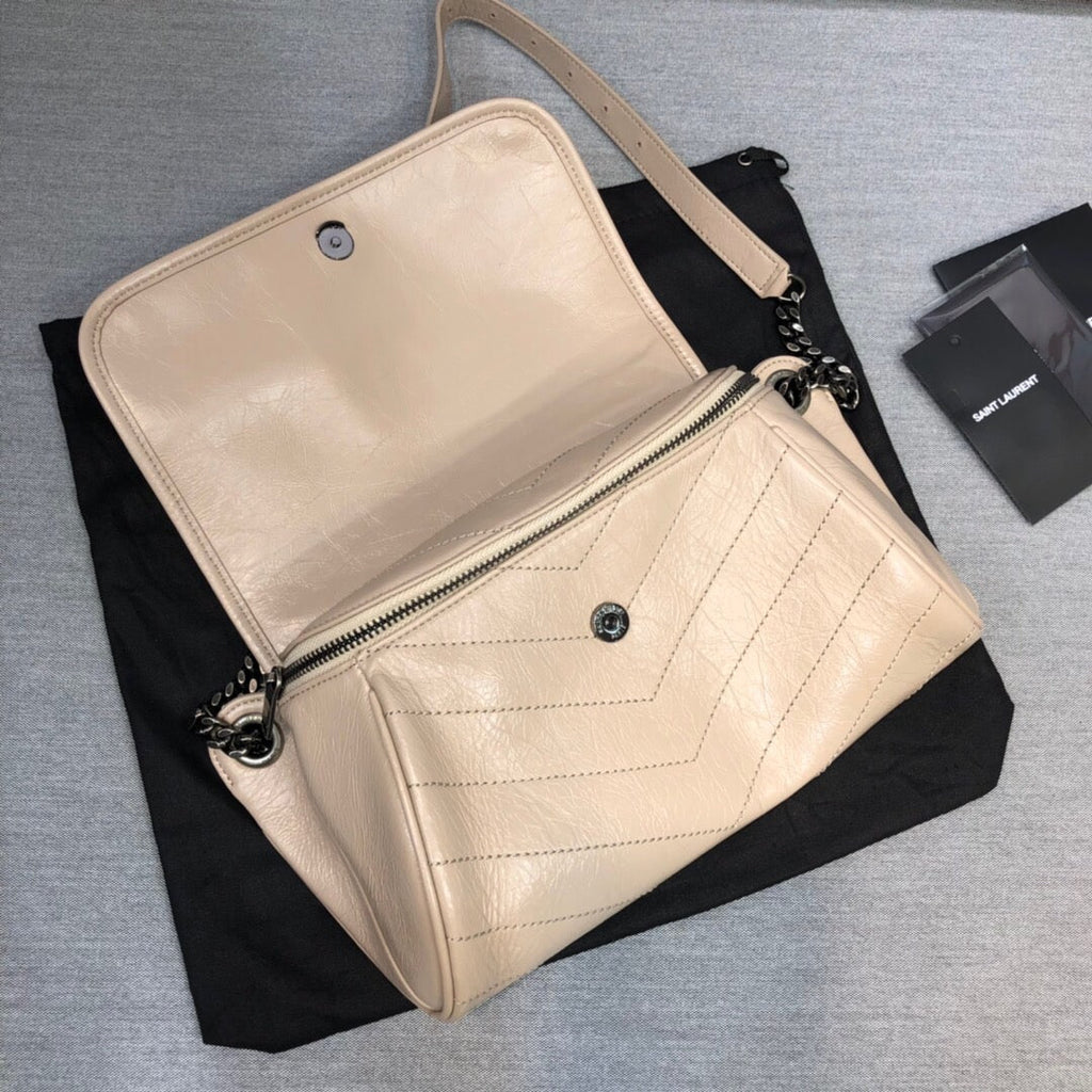 Niki MeGLAMIum Crinkled Shoulder Bag Beige For Women 11in/28cm YSL