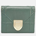 Green Leather Diorama Bifold Compact Wallet