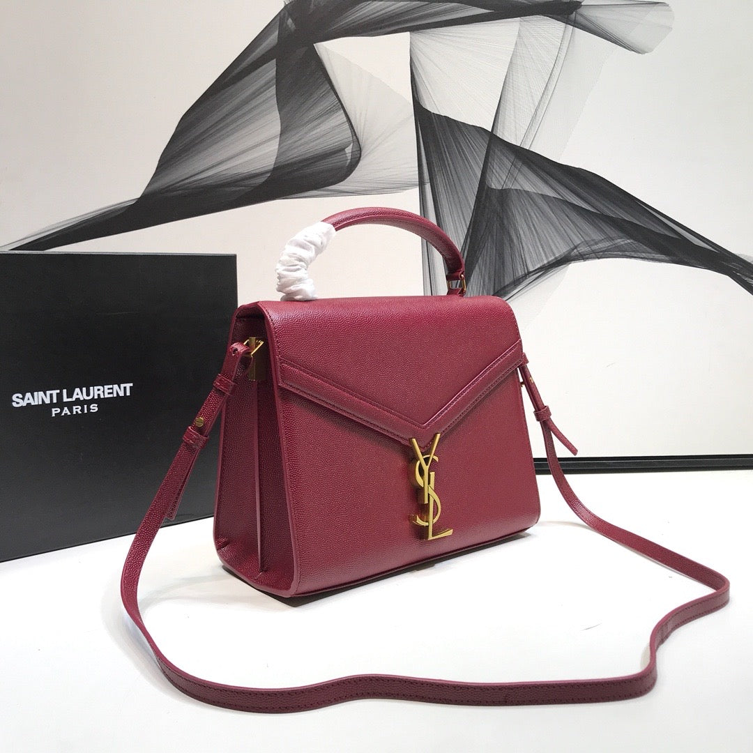 YSSL Cassandra Medium Top Handle Bag In Grain Burgundy For Women 9in/24.5cm YSL Â 578000BOW0W6475