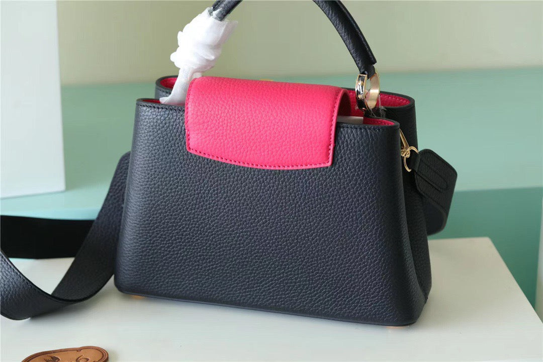 Louis Vuitton Capucines Taurillon Black/ Rose Berlingot For Women, WomenÃƒÂ¢Ã¢â€šÂ¬Ã¢â€žÂ¢s Bags, Shoulder And Crossbody Bags 10.6in/27cm Louis Vuitton
