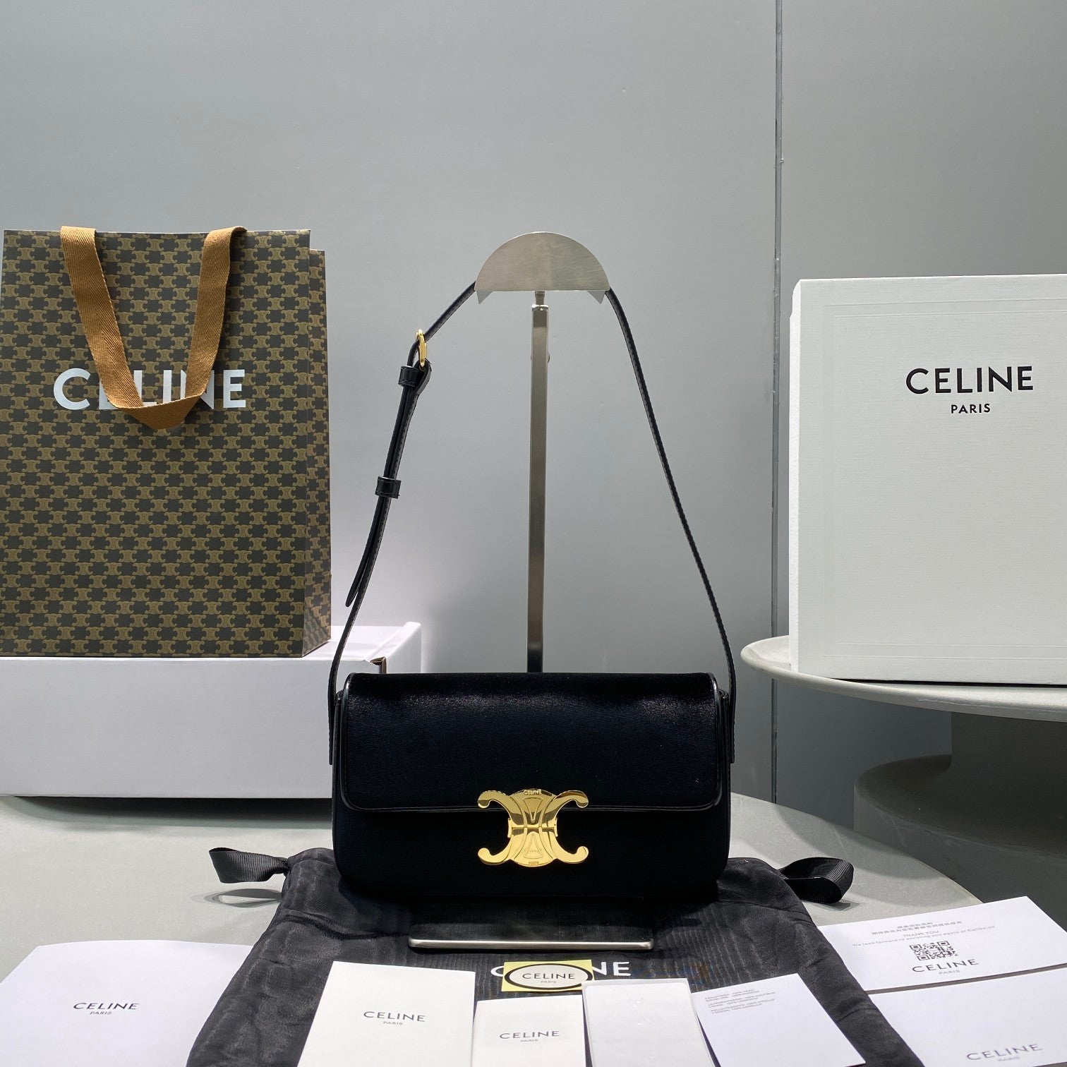 Triomphe Shoulder Bag Black For Women 8in/20cmÃ‚Â 