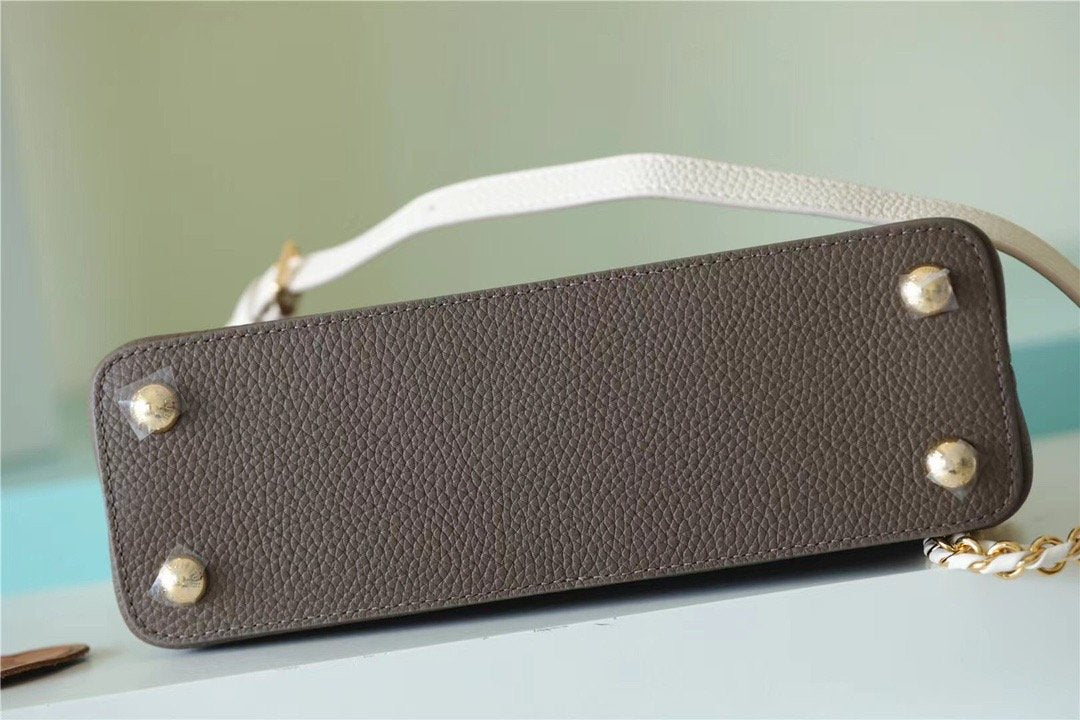 Louis Vuitton Capucines BB Taurillon Smokey Brown Green/ Creme/ Pink For Women,  Shoulder And Crossbody Bags 27cm/10.6in Louis Vuitton M59516