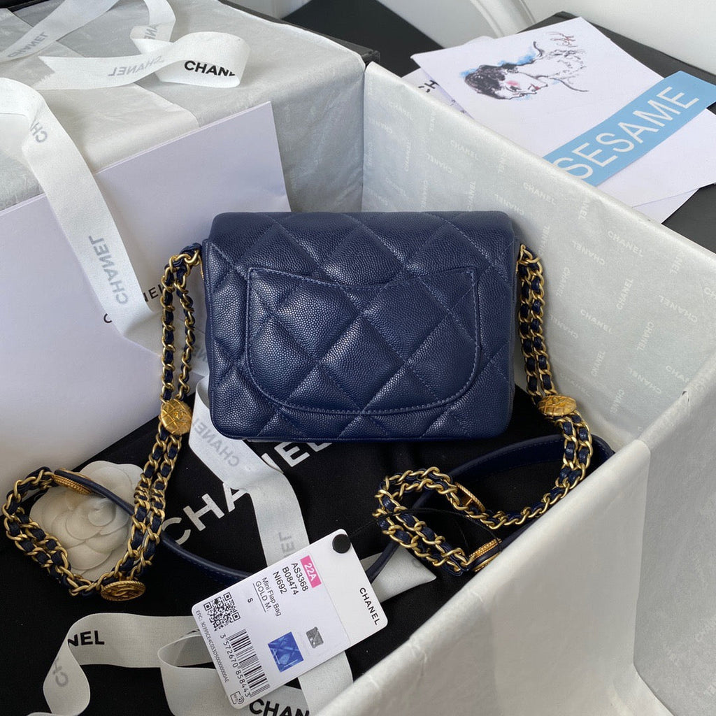 ChanelMini GlamIap Bag With Top Handle Gold Hardware Navy Blue For Women Handbags, Shoulder Bags 7.9in/20cm AS2431 B08846 NJ532