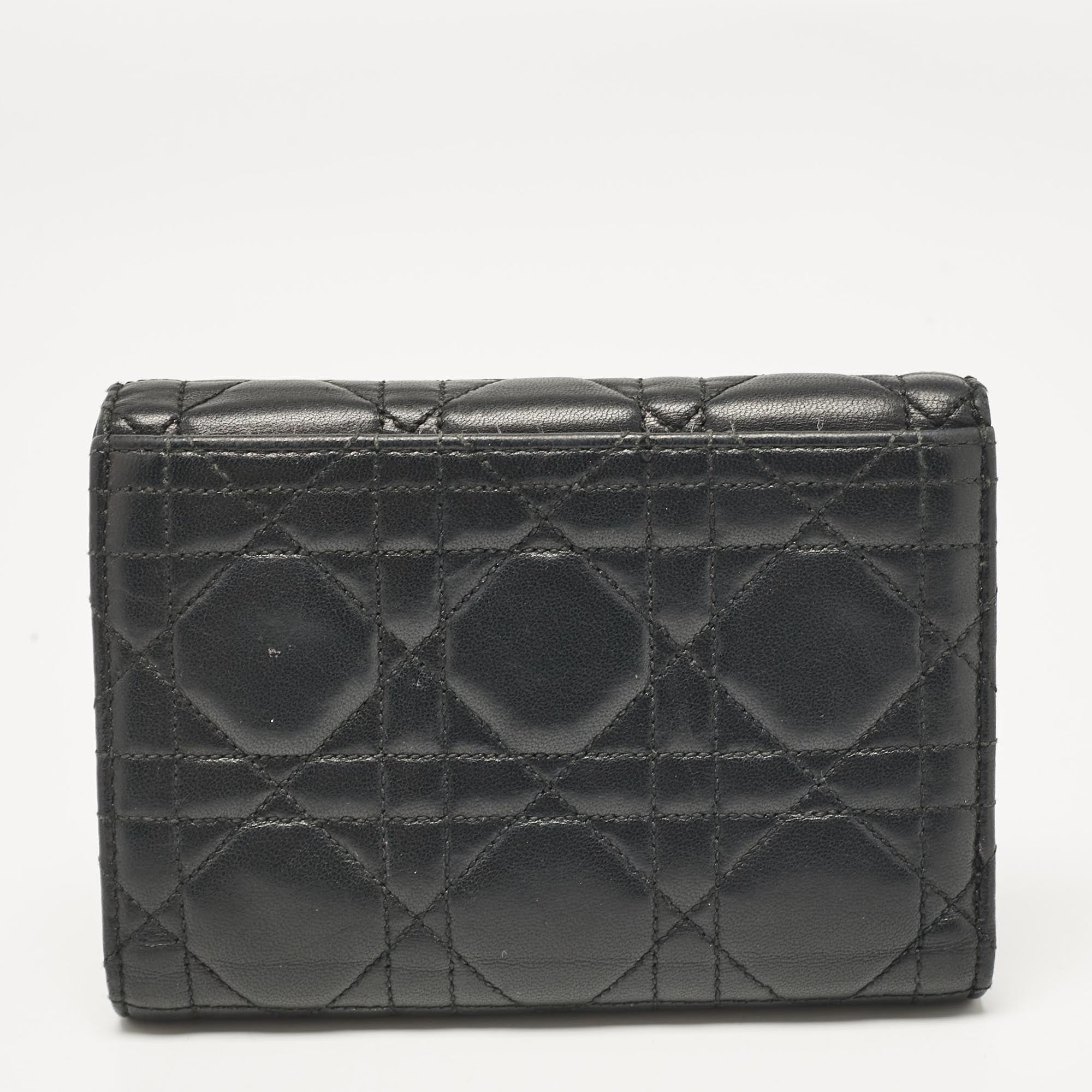 Dior Black Cannage Leather Miss Dior Compact Wallet
