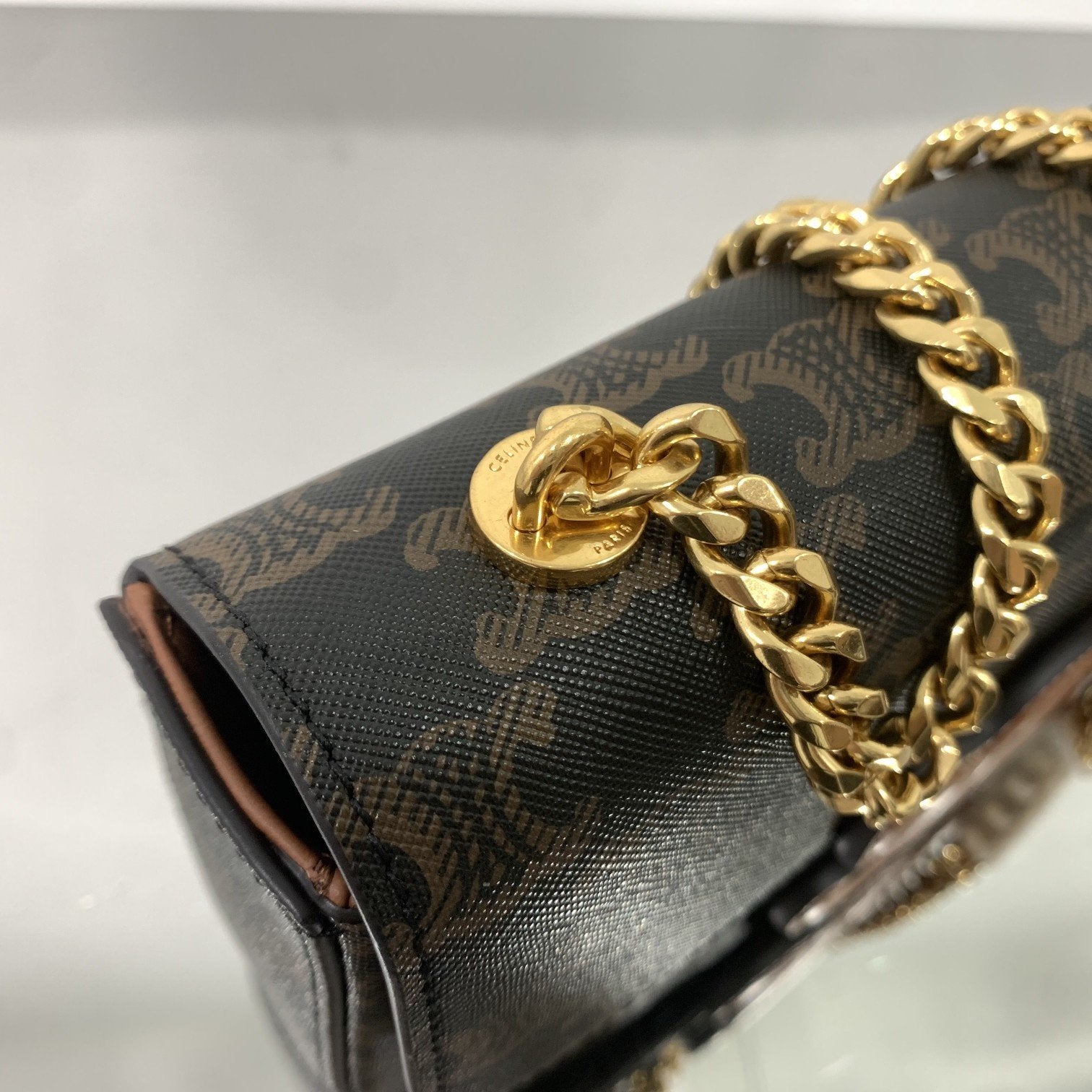Celine Chain Shoulder Bag Cuir Triomphe In Triomphe Canvas Tan For Women 7.9in/20cm