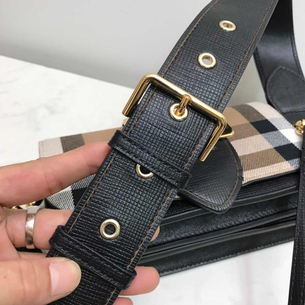 Burberry Small Bridle House Check And Buckle Crossbody Black For Women, Bags 7.8in/20cm