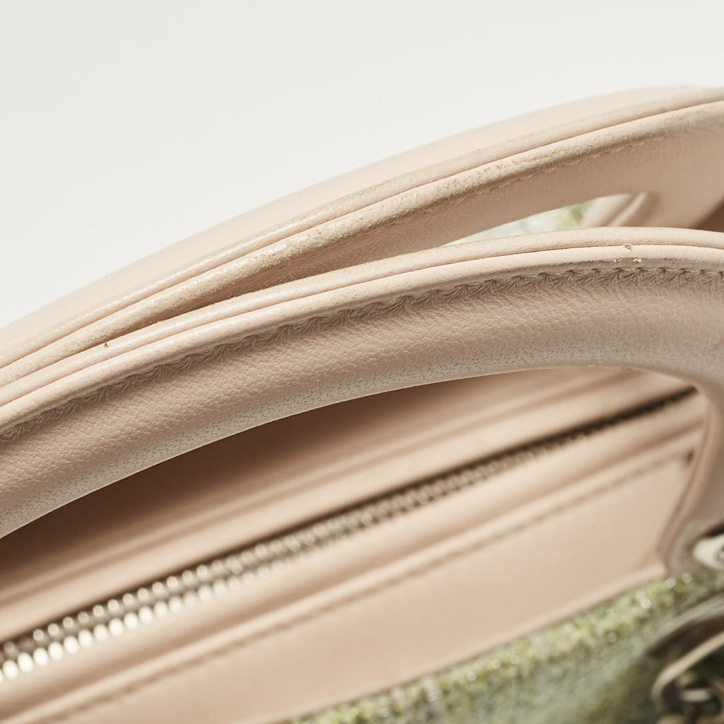 Dior Green/beige Leather And Tweed Medium Lady Dior Tote