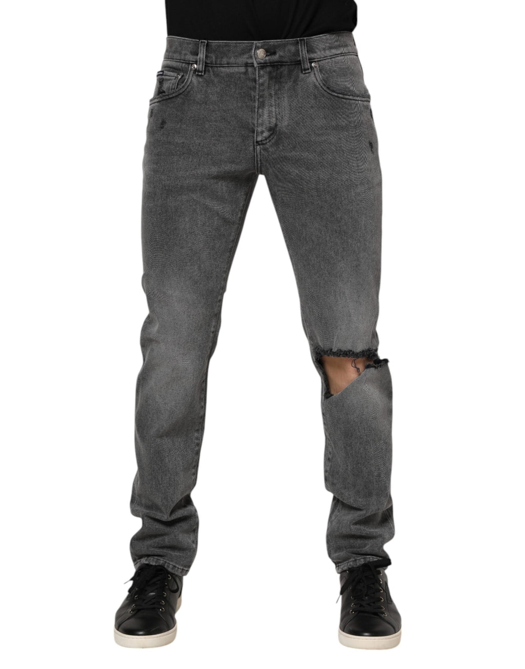 Dolce & Gabbana Gray Cotton Logo Plaque Denim Jeans