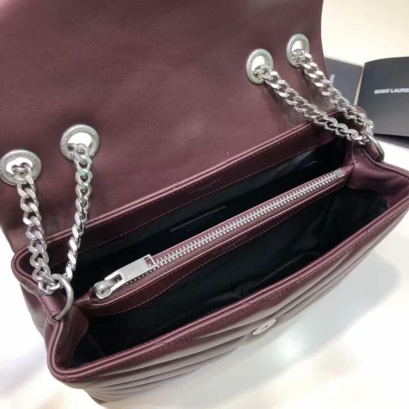 YSSL Loulou Small Chain Bag In MatelassÃ© "Y" Burgundy For Women 9.8in/23cm YSLÂ 