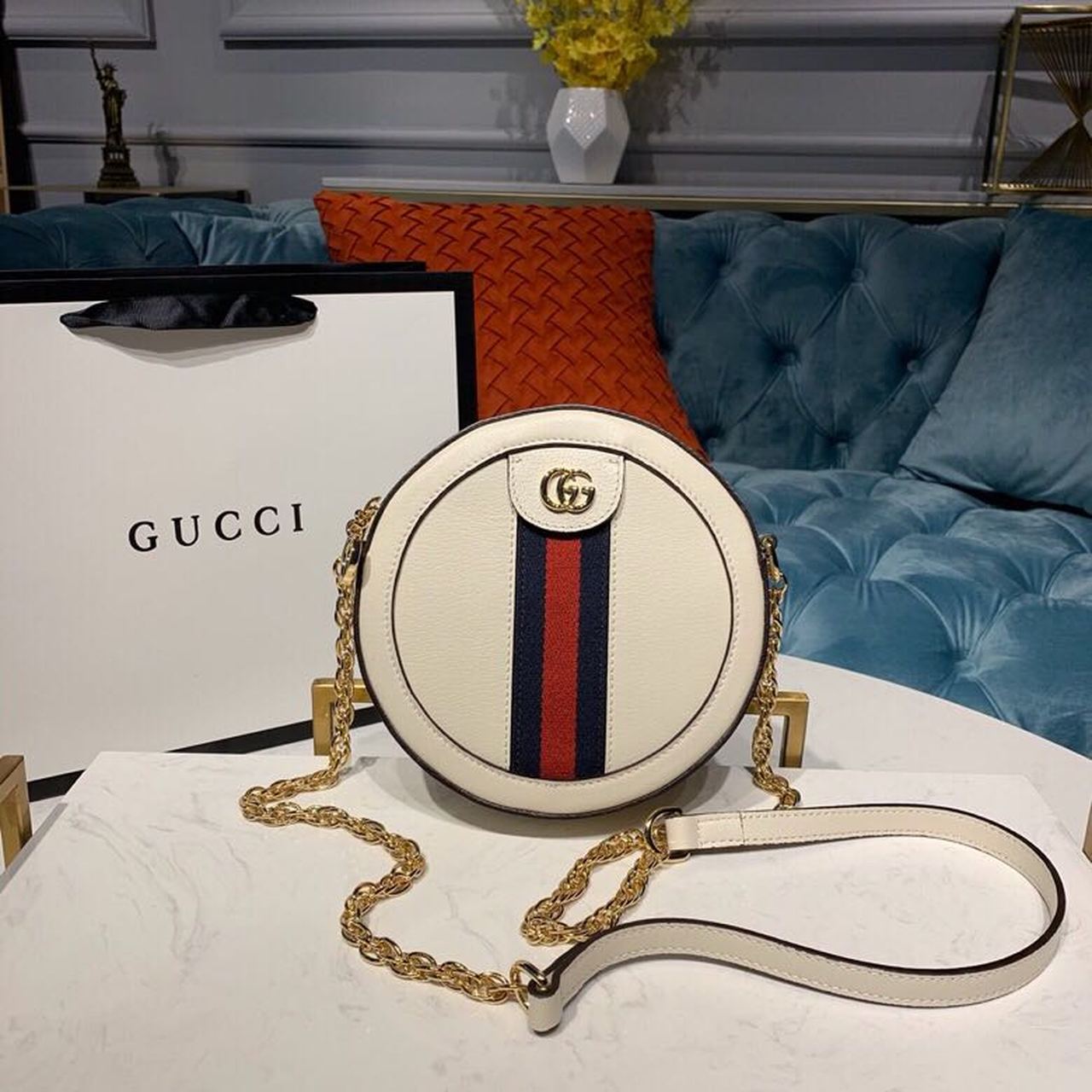 Gucci OphiDiora Mini Gucci Round Shoulder Bag White For Women 7in/18cm Gucci