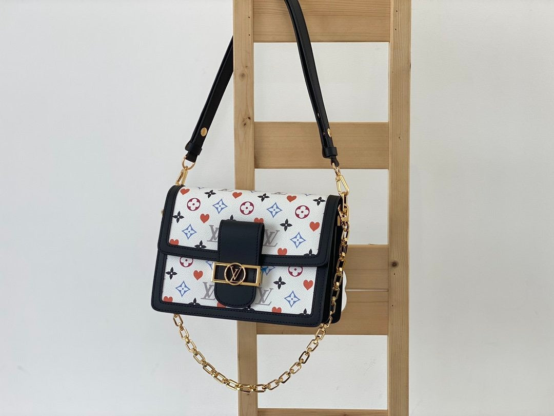 Louis Vuitton Dauphine MM Game On Monogram Canvas White For Women,  Shoulder Bags 9.8in/25cm Louis Vuitton M57463