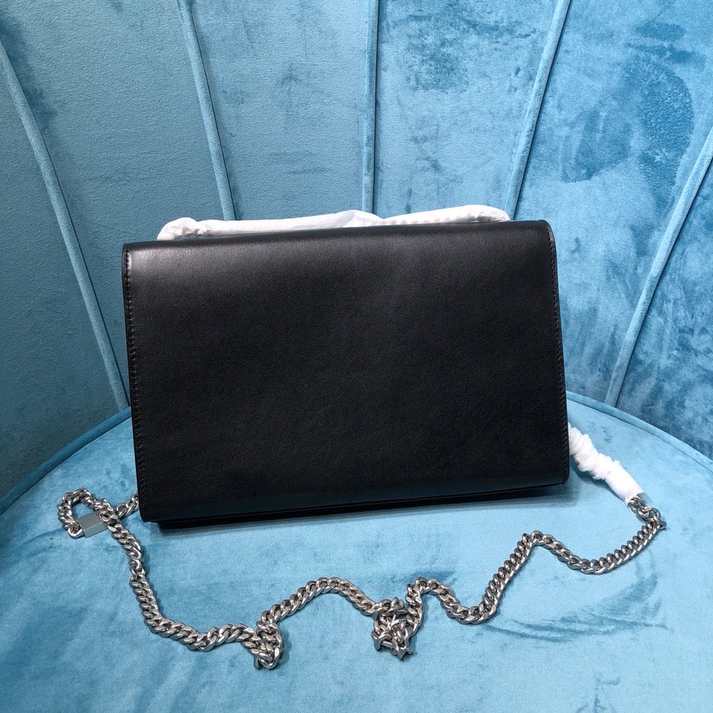 YSSL Kate Medium Chain Bag With Tassel In Grain De Poudre Black For Women 9in/24cm YSL 354119BOW0N1000