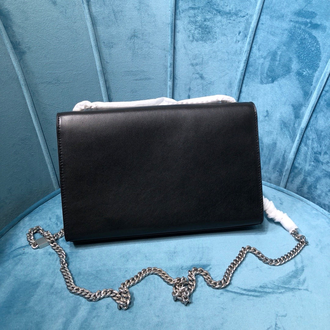 YSSL Kate Medium Chain Bag With Tassel In Grain De Poudre Black For Women 9in/24cm YSL 354119BOW0N1000