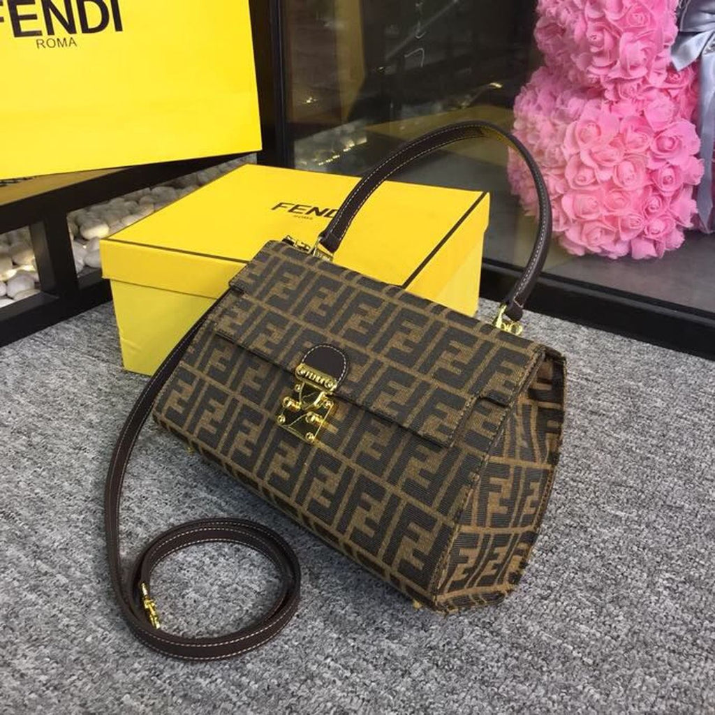 FF Canvas Single Handle 11.8in/30cm Shoulder Bag Brown For Women