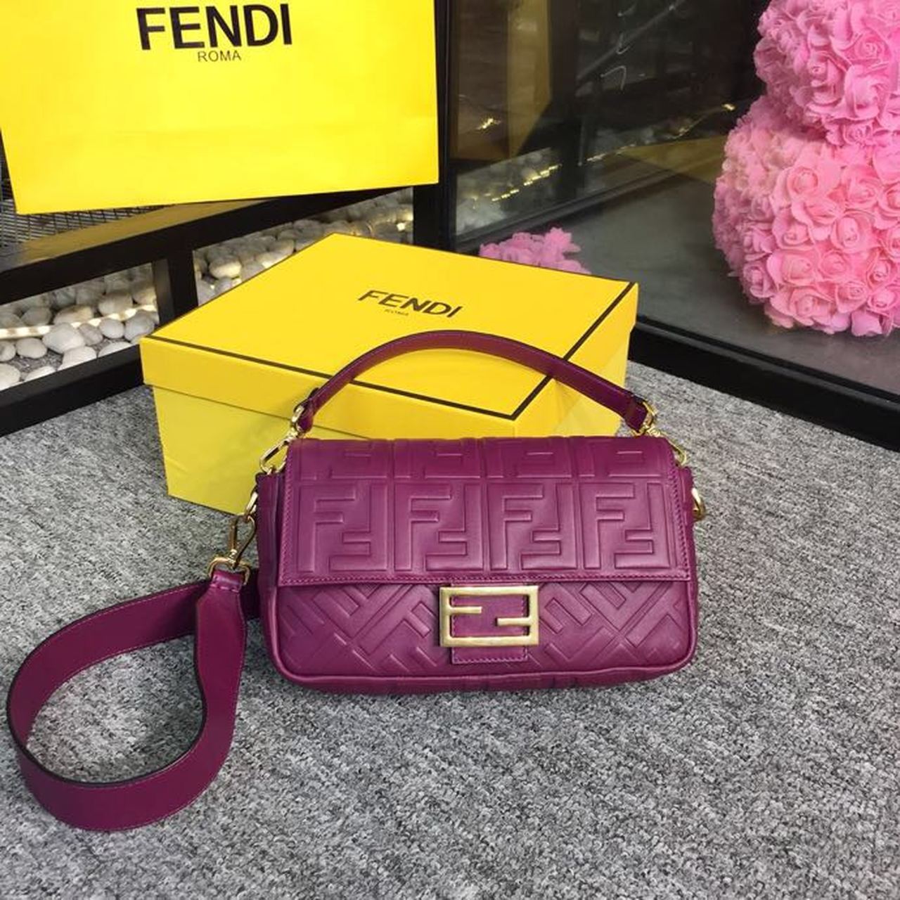 Baguette Nappa Purple For Women, Handbags, Shoulder And Crossbody Bags 10.6in/27cm FF 8BR600