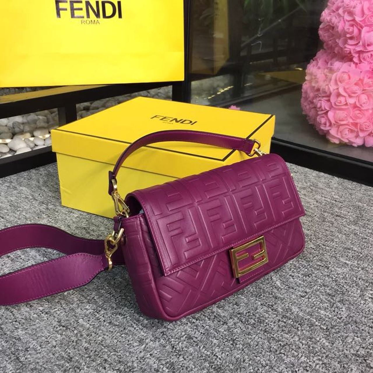 Baguette Nappa Purple For Women, Handbags, Shoulder And Crossbody Bags 10.6in/27cm FF 8BR600