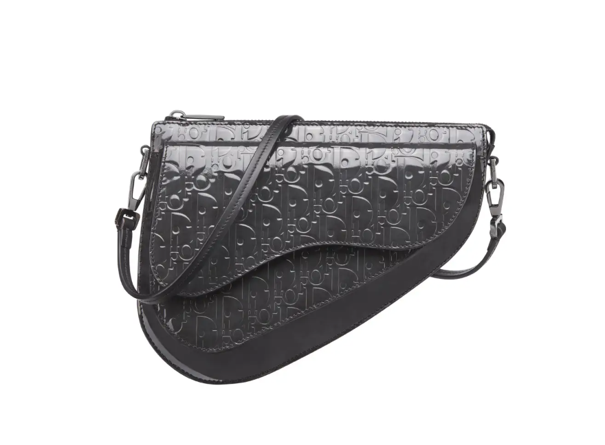 Christian Dior Saddle Boxy Pouch Crossbody Bag Oblique Embossed Calfskin Purple Leather Crossbody Bag Bag (Pre-Owned)