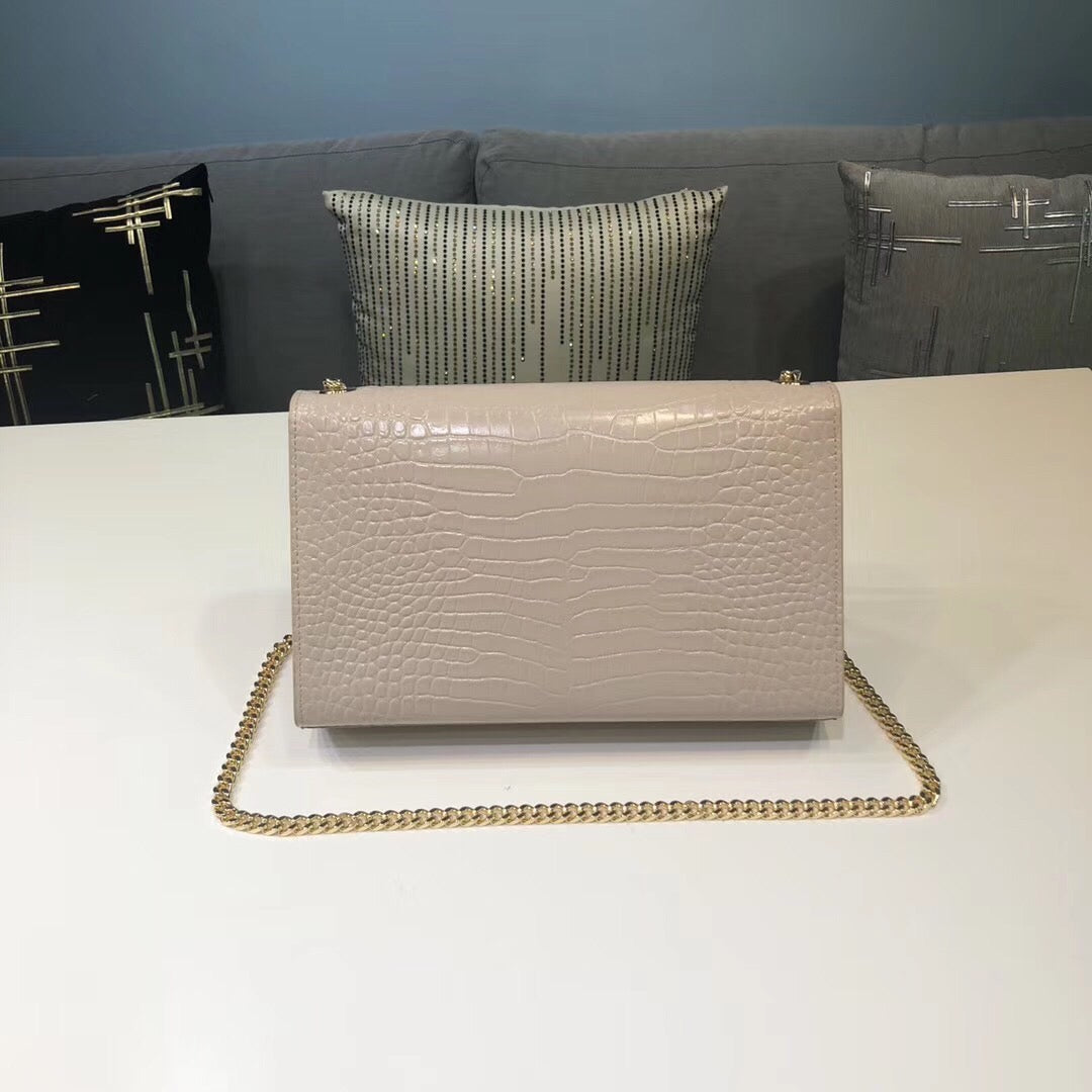 Top Quality Kate Small Chain Bag With Tassel In Embossed Beige For Women 7.8in/20cm YSLÂ 
