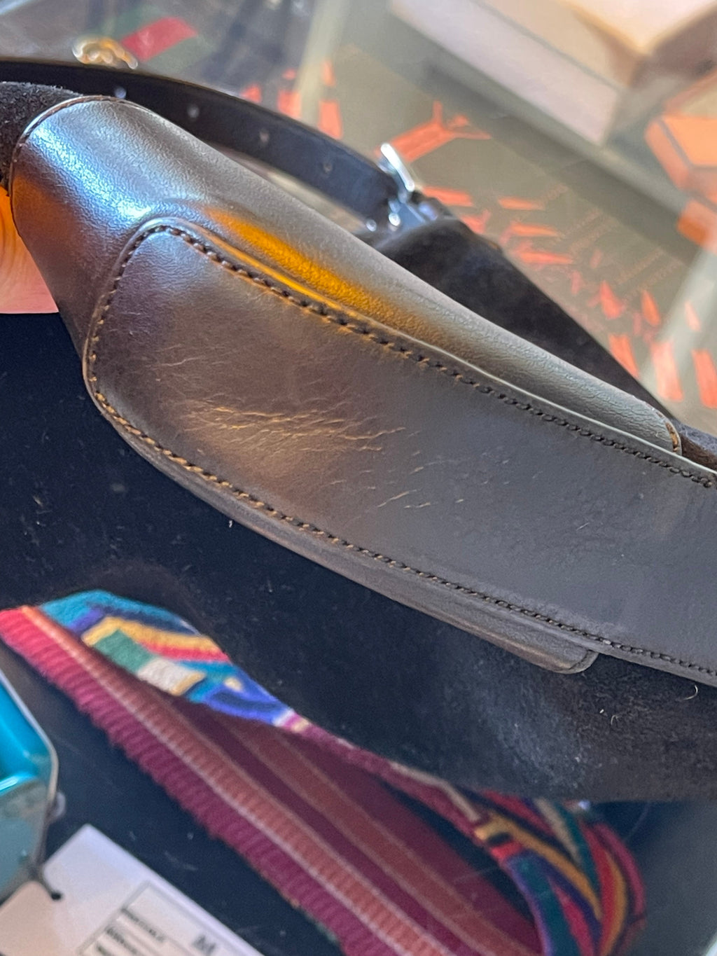 Loewe Black Suede Logo Shoulder Bag