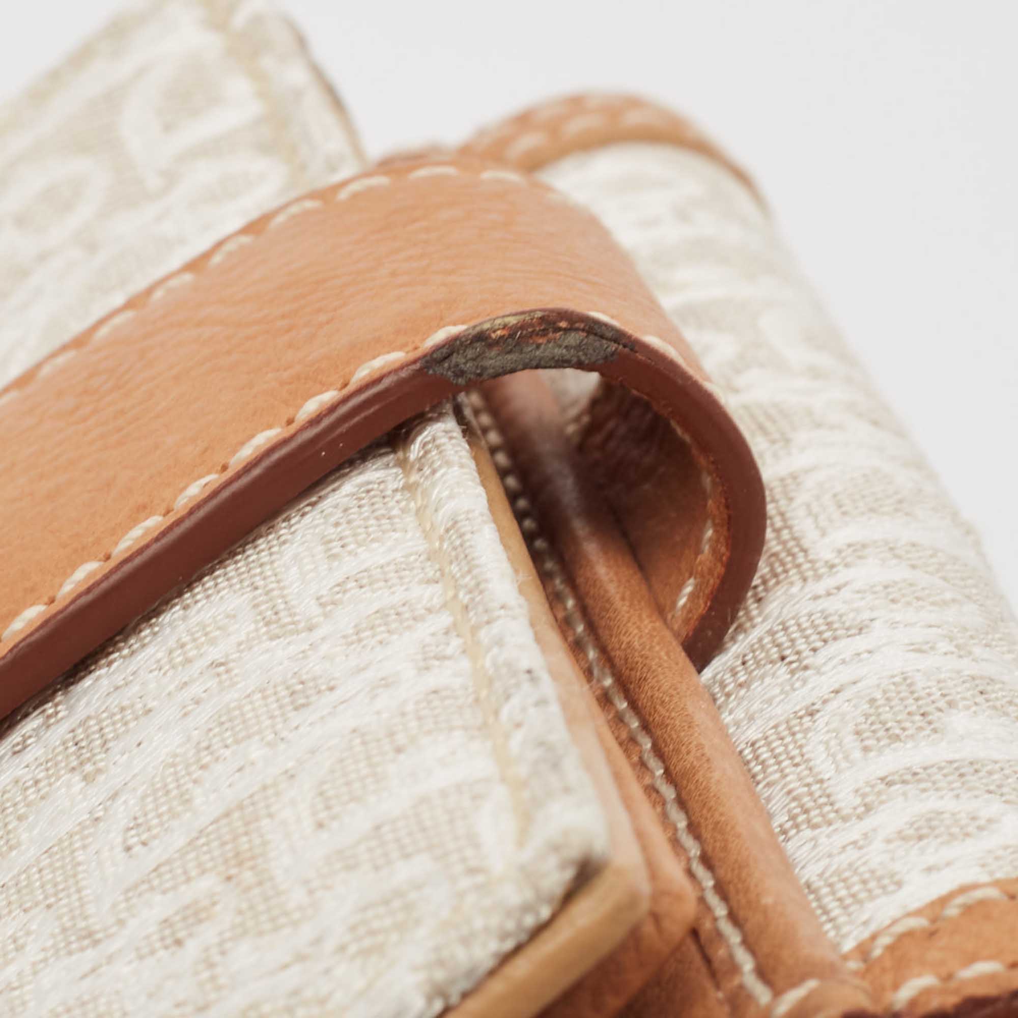 Dior White/br Oblique Canvas And Leather Street Chic Compact Wallet