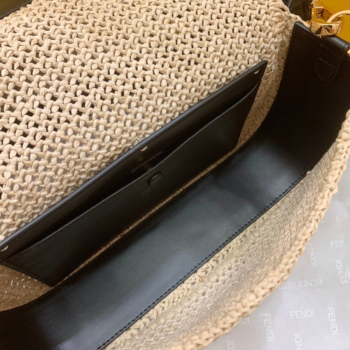 Baguette Woven Straw Black For Women, Women’s Handbags, Shoulder And Crossbody Bags 10.2in/26cm FF