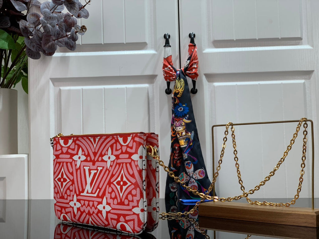 Louis Vuitton Louis Vuitton Crafty Double Zip Pochette Monogram Canvas Red/White For Women,  Shoulder And Crossbody Bags 7.9in/20cm Louis Vuitton