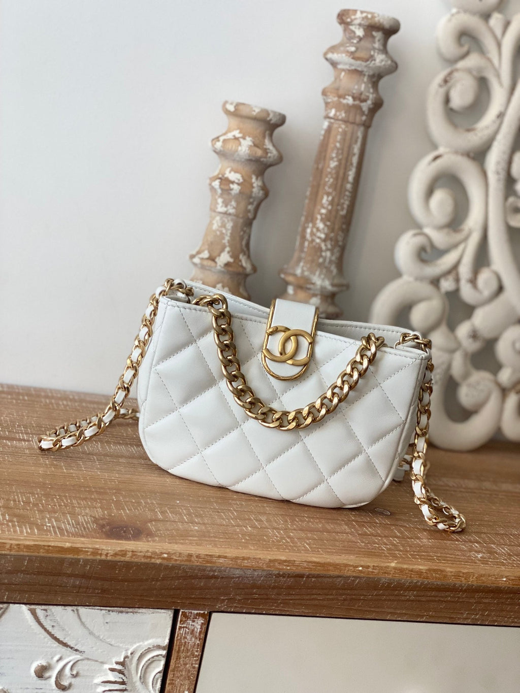 ChanelSmall Hobo Bag Gold Hardware White For Women, Women’s Handbags, Shoulder Bags 7.5in/19cm