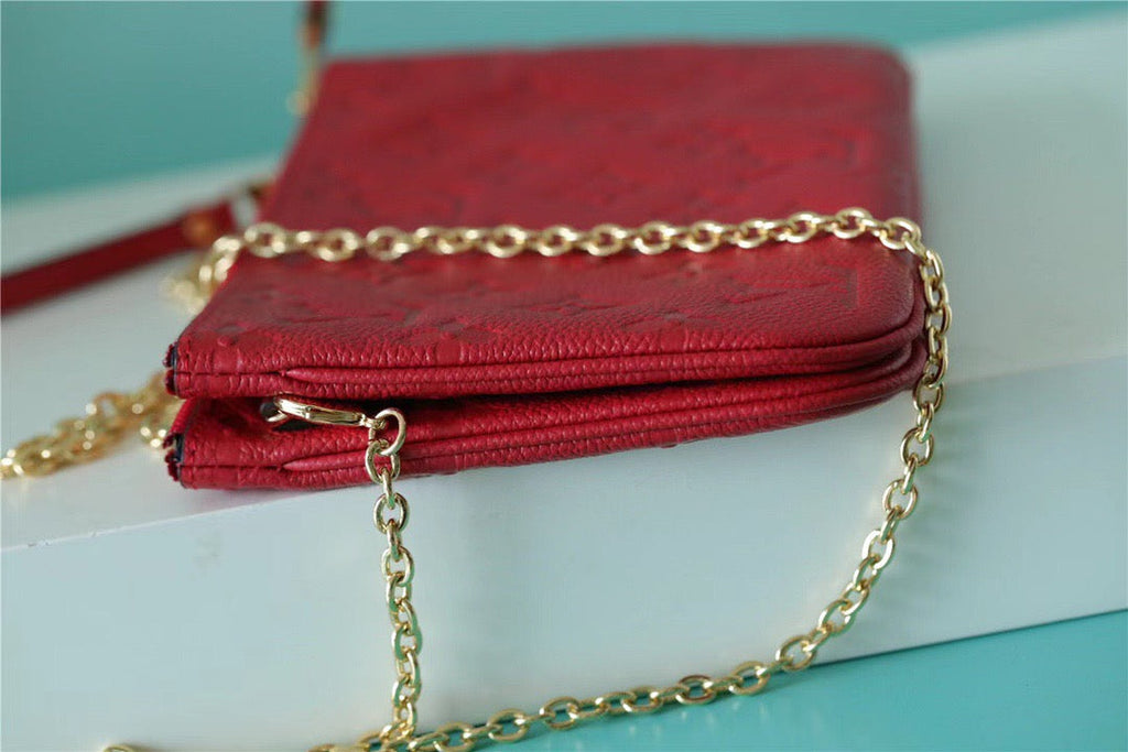 Louis Vuitton Double Zip Pochette Monogram Empreinte Red For Women,  Shoulder and Crossbody Bags 7.9in/20cm Louis Vuitton